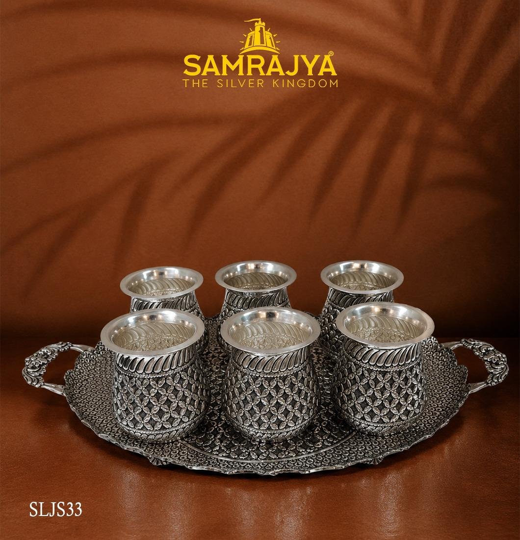 Silver Antique 6-Glass Set with Tray